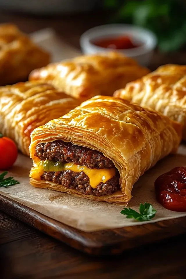 Köstliche Cheeseburger-Blätterteigtaschen selbst gemacht