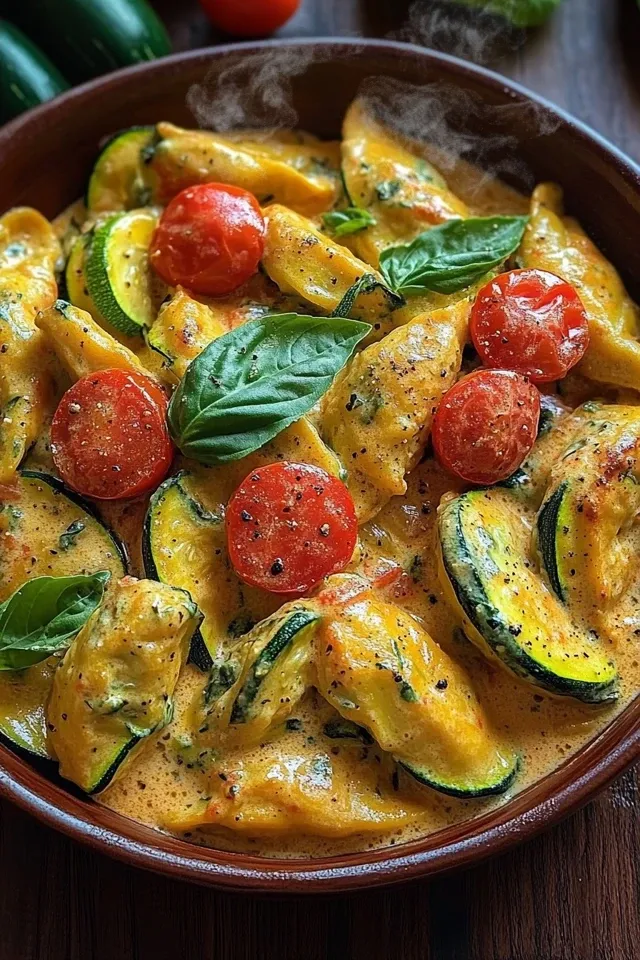 Cremige Maultaschenpfanne mit Zucchini und Tomaten