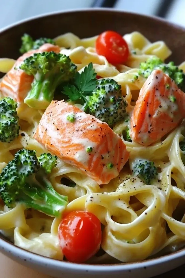 Cremige Pasta mit Lachs und Brokkoli