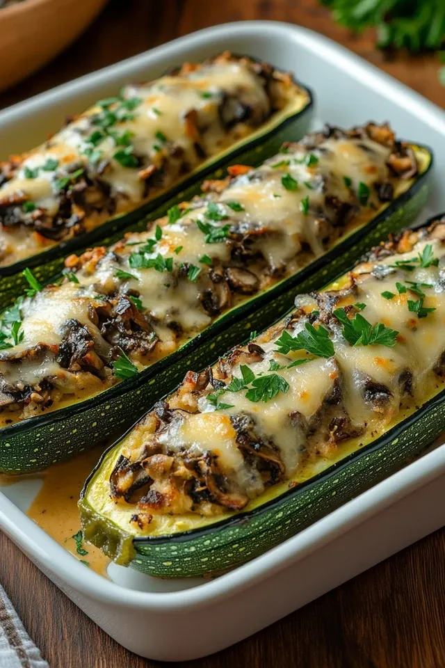 Herzhafte gefüllte Zucchini mit Champignons