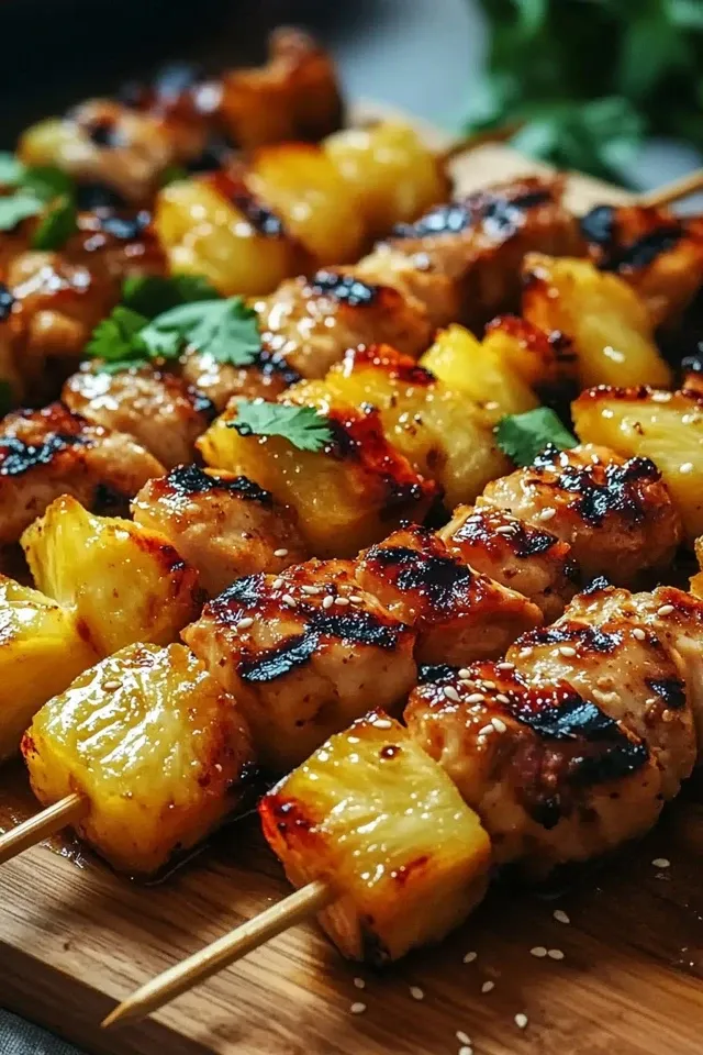 Gegrillte Hähnchen-Ananas-Spieße mit Honig-Chili-Glasur