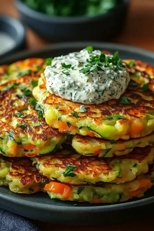 Gemüsepfannkuchen mit Kräuterdip