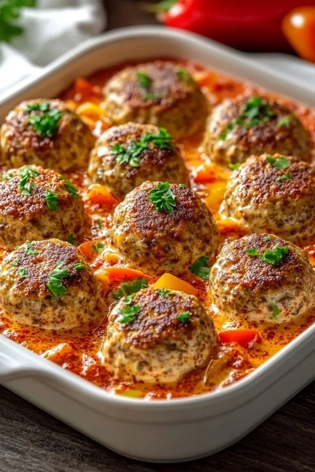 Beef Bällchen in Paprikarahm aus dem Ofen