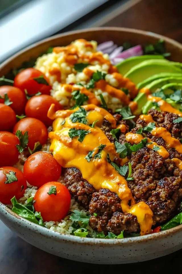 Proteinreiche Cheeseburger Bowls für die Low-Carb-Ernährung