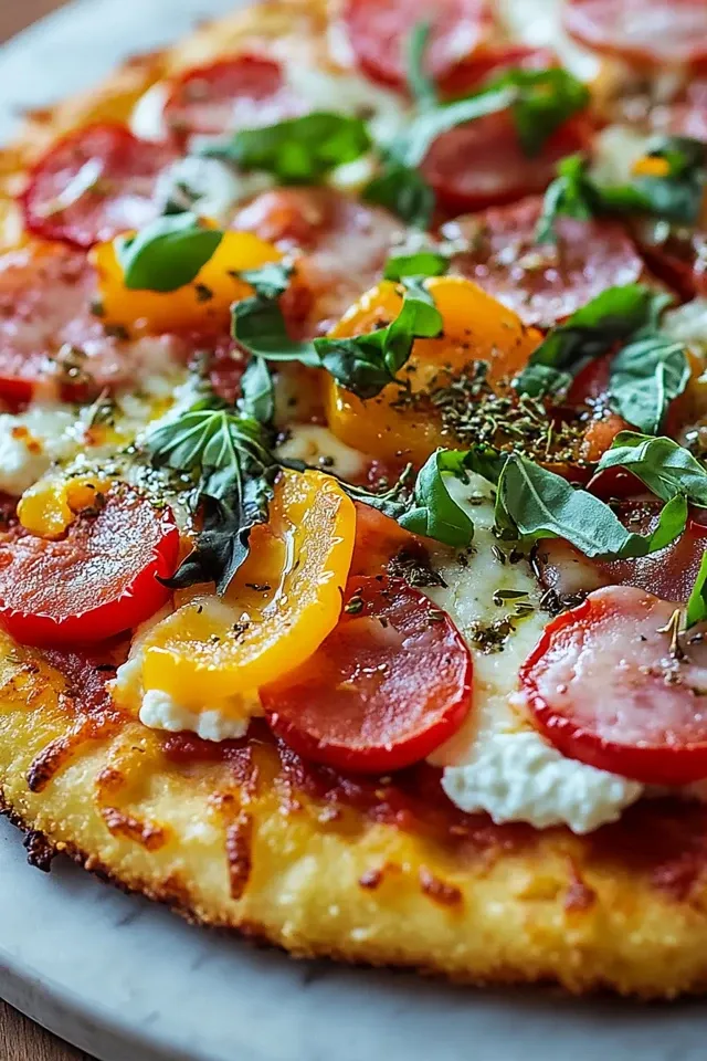 Cremige Low Carb Pizza mit körnigem Frischkäse