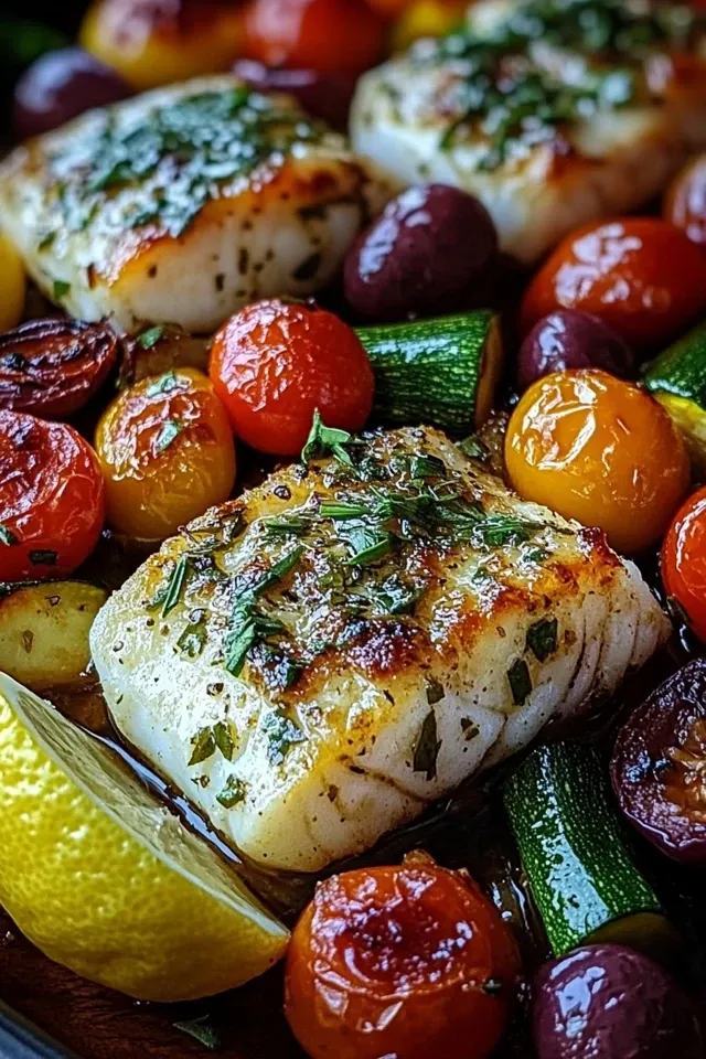 Mediterran gebackene Fischfilets mit Gemüse