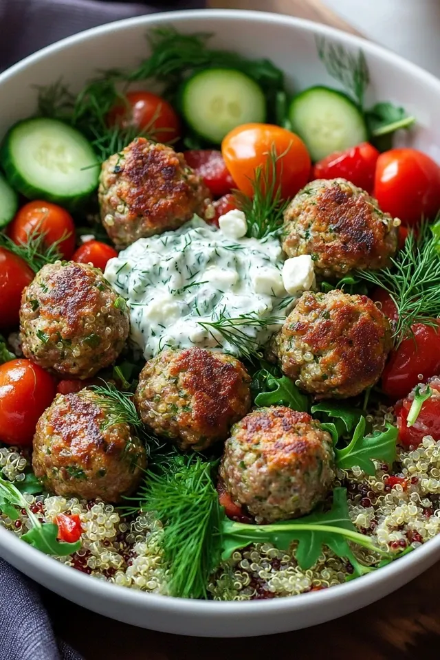 Mediterrane Beef-Bällchen-Genuss in einer Grain-Bowl