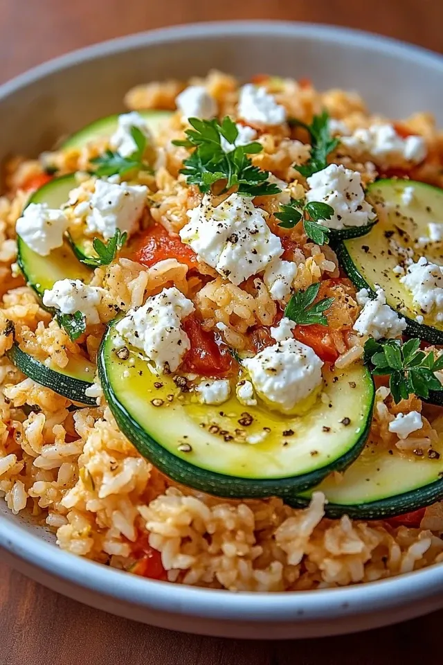 Mediterrane Zucchini-Reis-Pfanne mit Feta