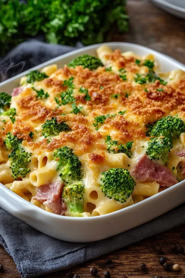 Nudelauflauf mit Brokkoli und Rindfleisch