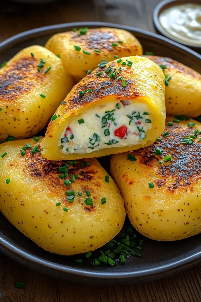 Knusprige Kartoffeltaschen mit Frischkäsefüllung