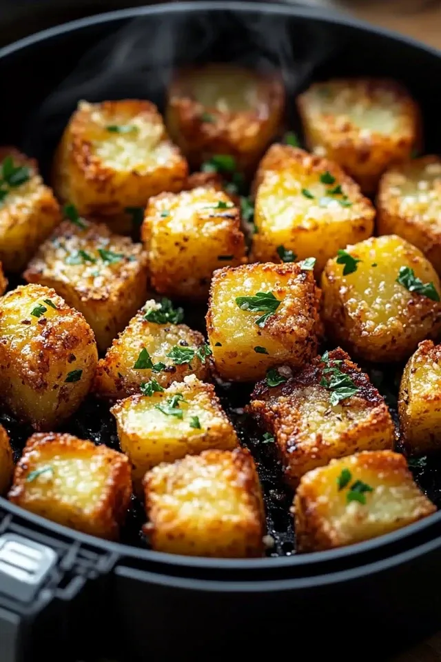 Knoblauch Parmesan Kartoffelwürfel aus dem Airfryer