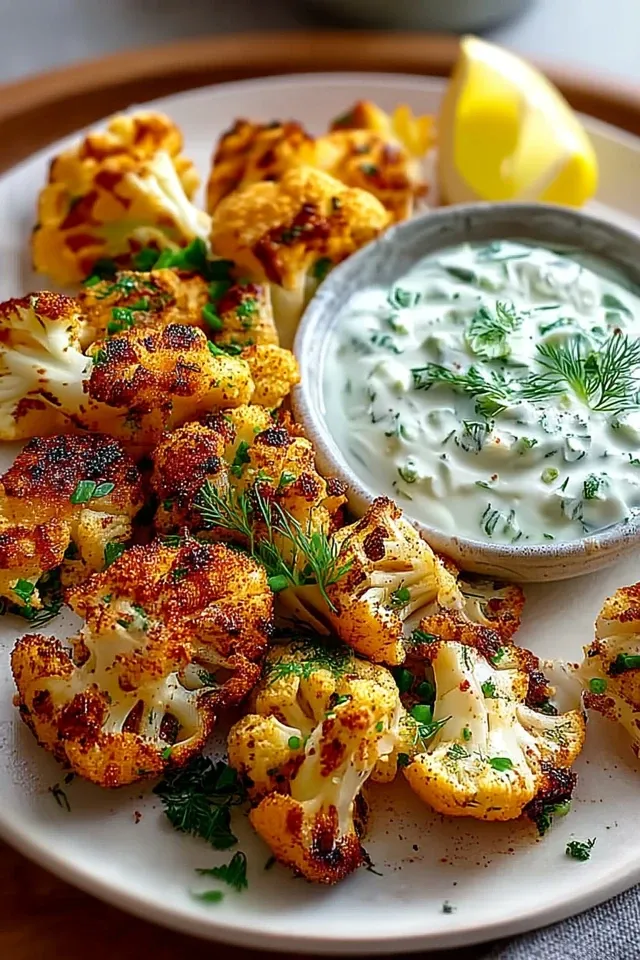 Blumenkohl Airfryer mit leckerem Kräuterquark