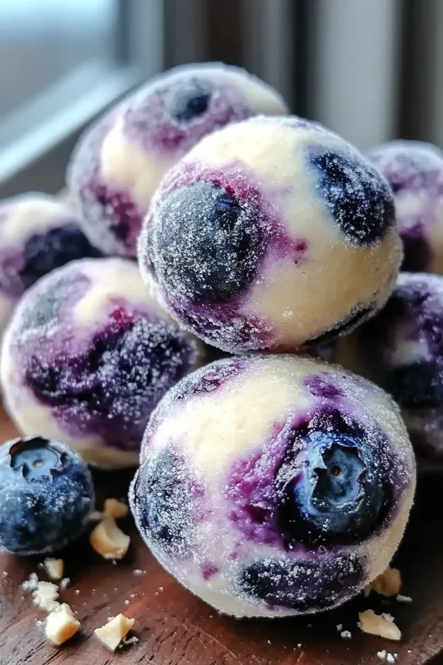 Cremige Blaubeer Käsekuchen Proteinbällchen ohne Backen