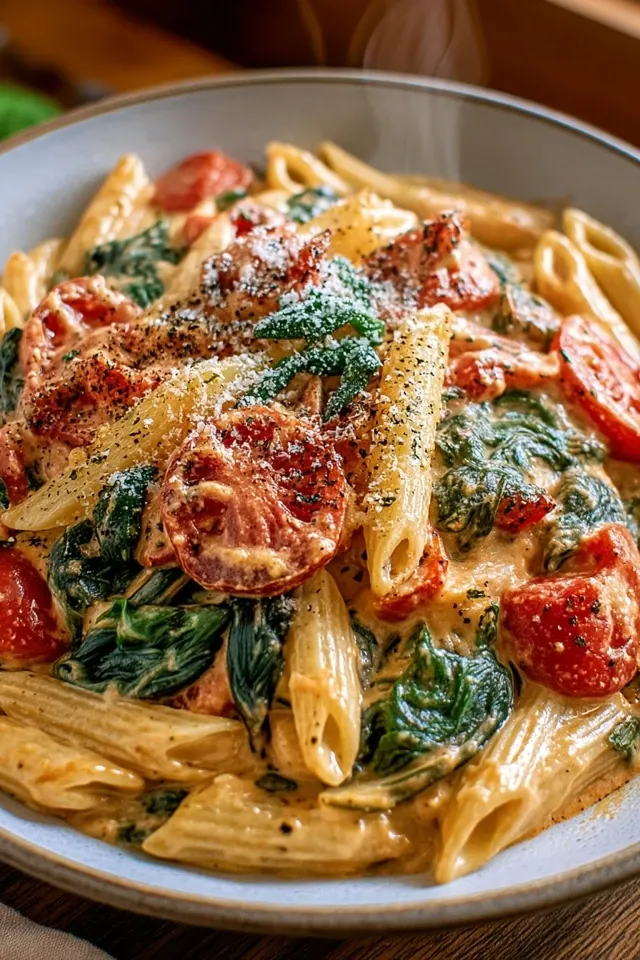 Cremige Nudeln mit Spinat und Tomaten – Ein Genuss für jeden Tag