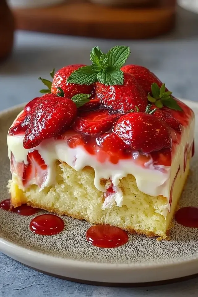 Cremiger Erdbeer-Schmandkuchen mit Vanillepudding