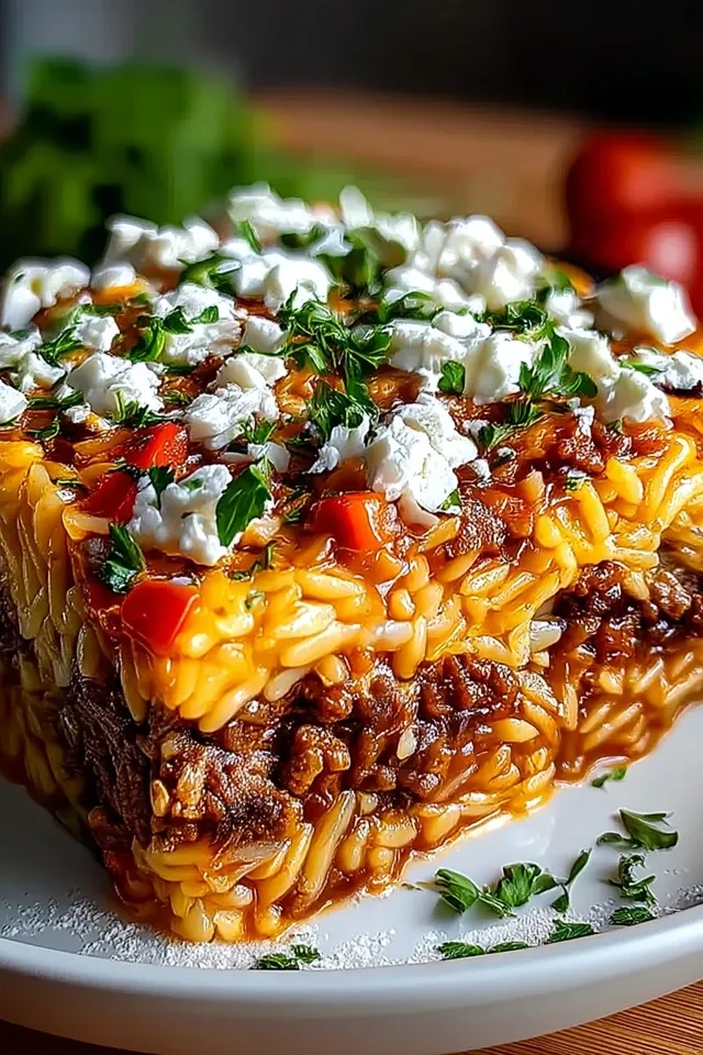 Griechischer Kritharaki-Hackauflauf mit Feta