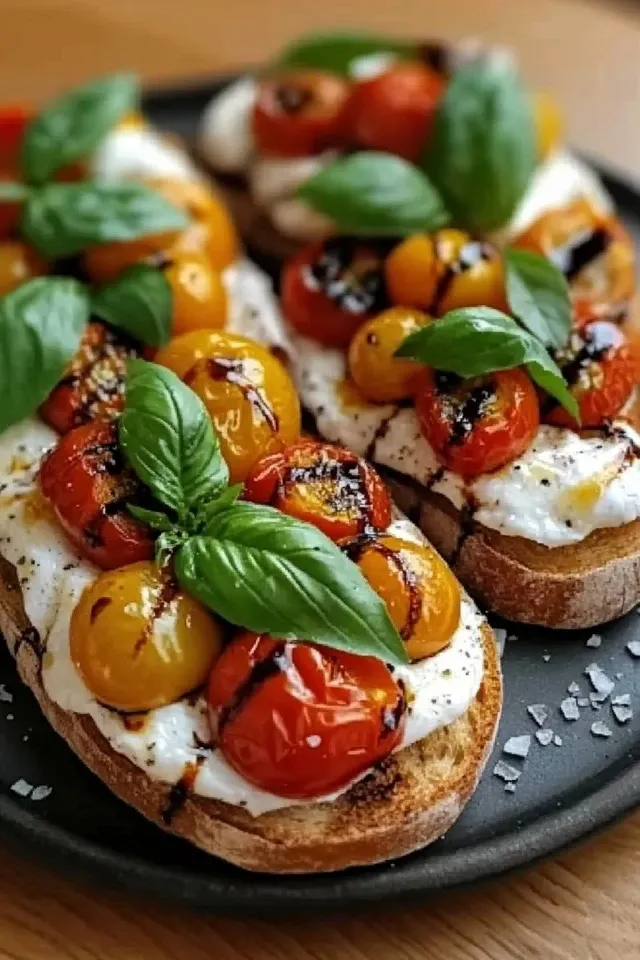 Einfache Burrata Bruschetta Mit Gerösteten Tomaten