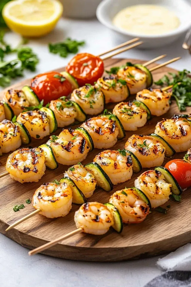 Saftige Grill-Spieße mit Garnelen und Kräutern