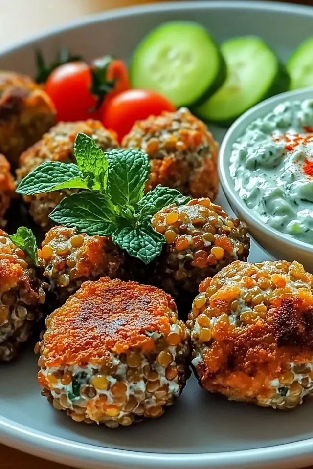 Griechische Linsenfleischbällchen mit Tzatziki