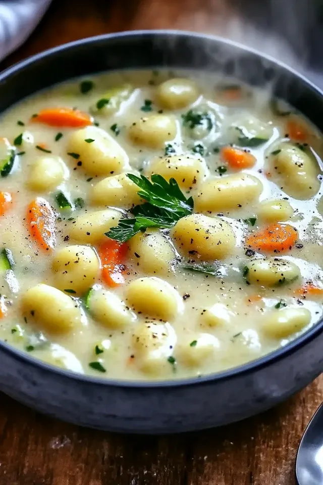 Gnocchi-Suppe mit frisch geerntetem Gemüse
