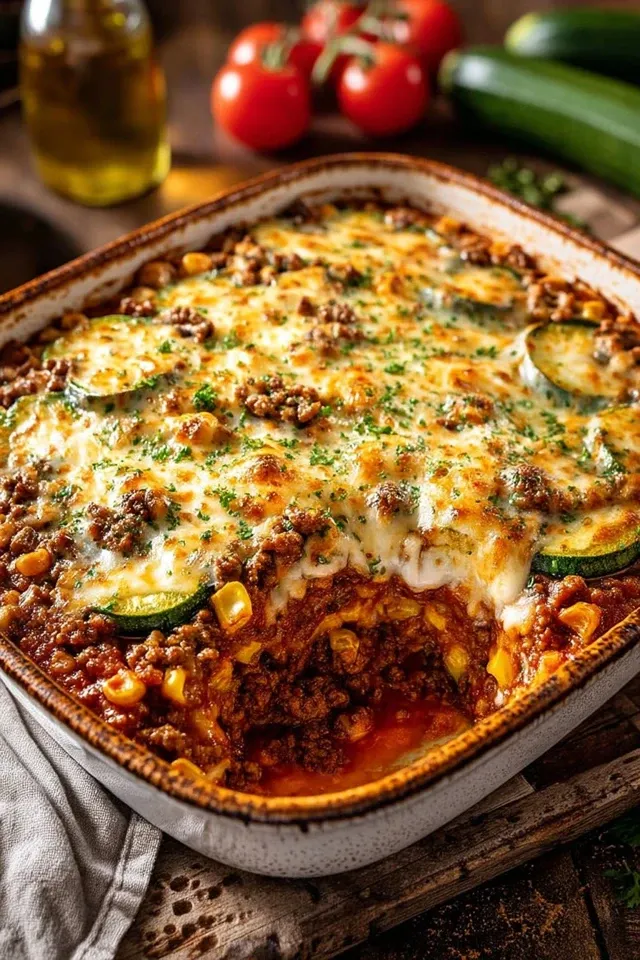 Beef-Zucchini-Auflauf mit Mais aus dem Ofen