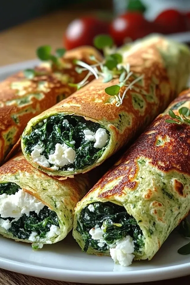 Leckere Keto-Pfannkuchen-Wraps mit Spinat und Feta