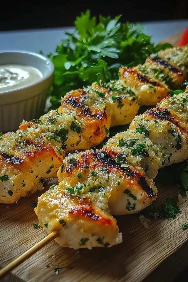Knoblauch Parmesan Hähnchenspieße – Einfache Grillidee