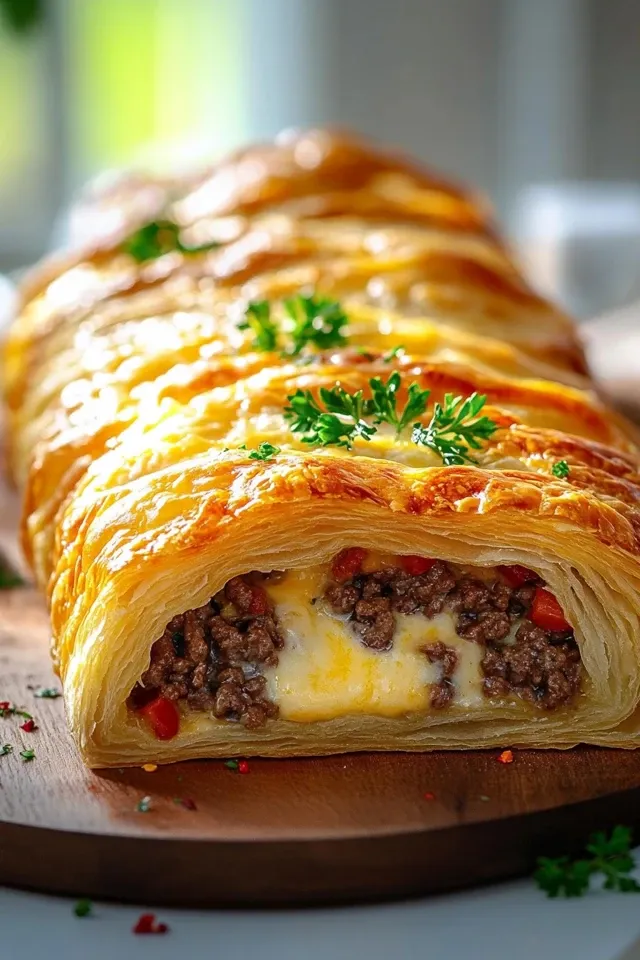 Knusprige Hackfleisch-Käse-Blätterteig Rolle einfach selber machen