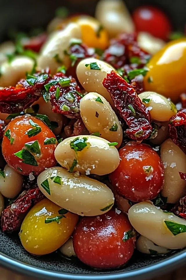 Köstlicher marinierter getrockneter Tomaten-Bohnen-Salat