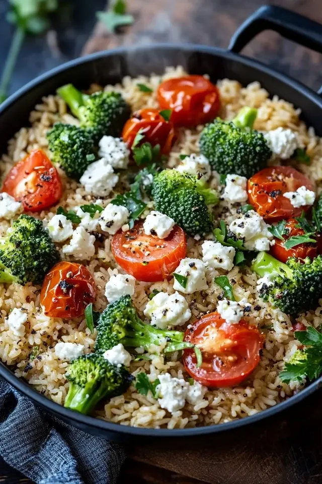 Köstlicher One-Pot-Reis mit Feta und Gemüse