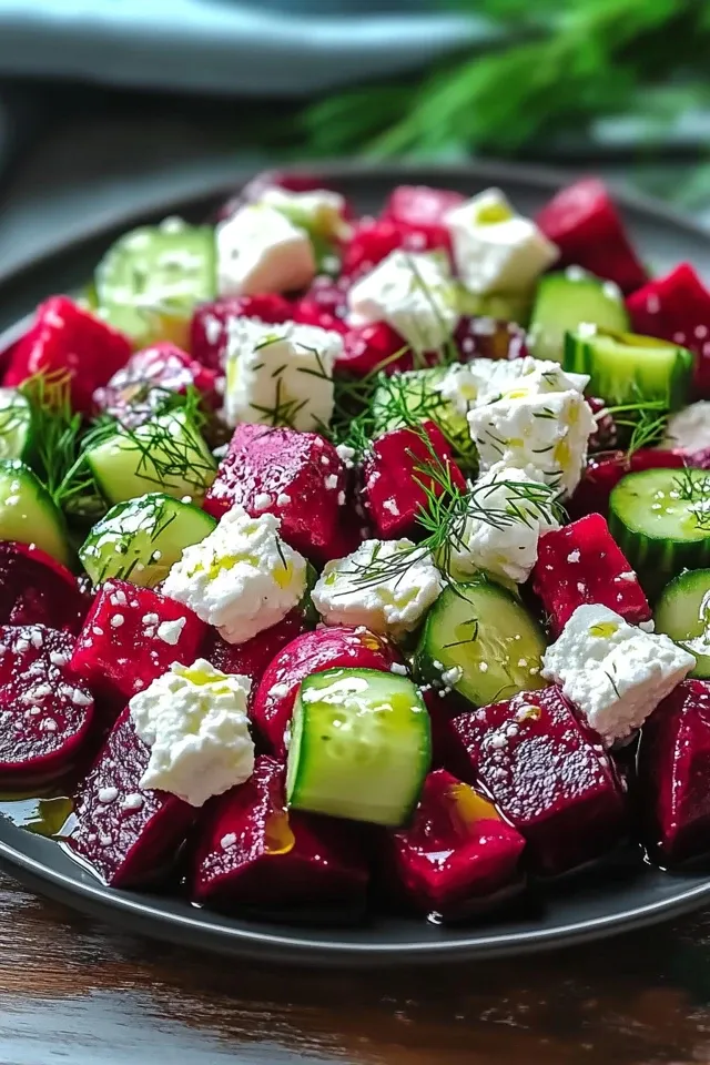 Erfrischender Rote-Bete-Feta-Salat mit Gurke und Dill