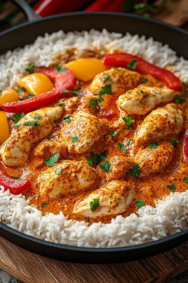 Cremige Paprika-Hähnchen-Pfanne mit Reis – Ein perfektes Familiengericht