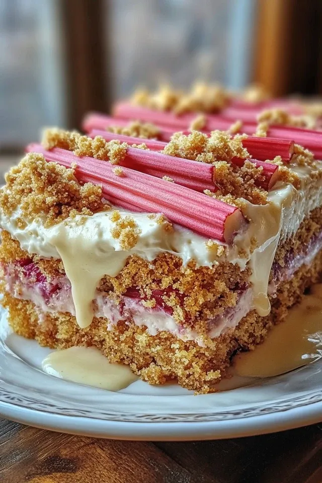Rhabarberkuchen mit Vanillecreme und Streuseln