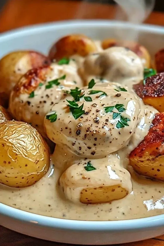 Schnelle Kartoffeln in Knoblauch Sahnesauce