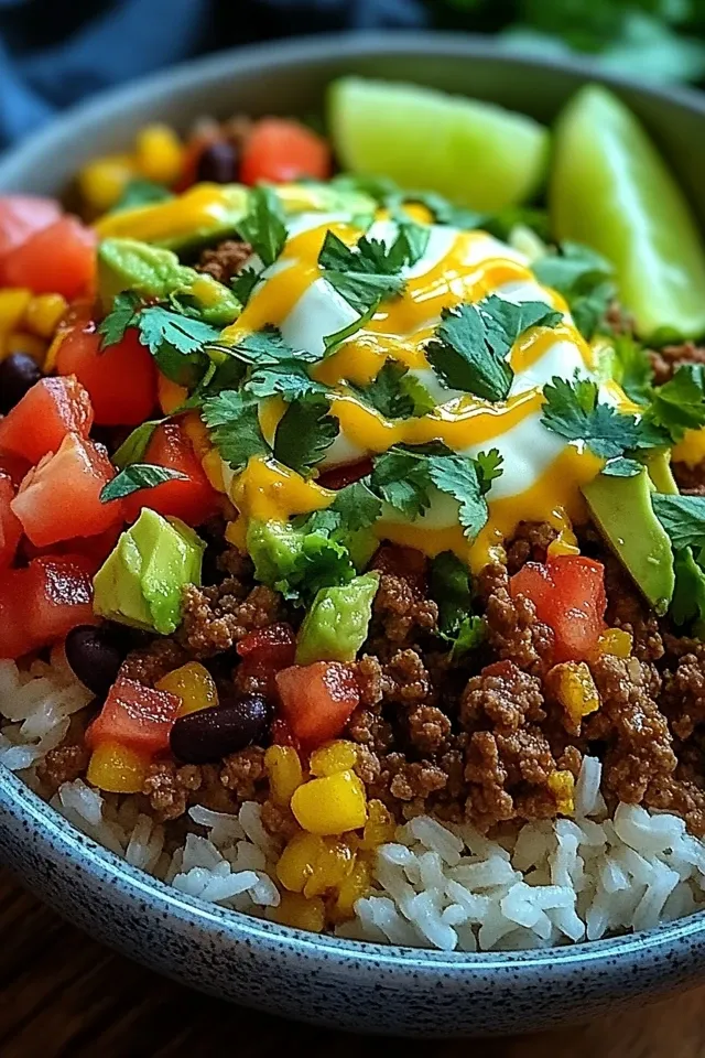 Köstliche Taco Reis Bowl mit frischen Zutaten