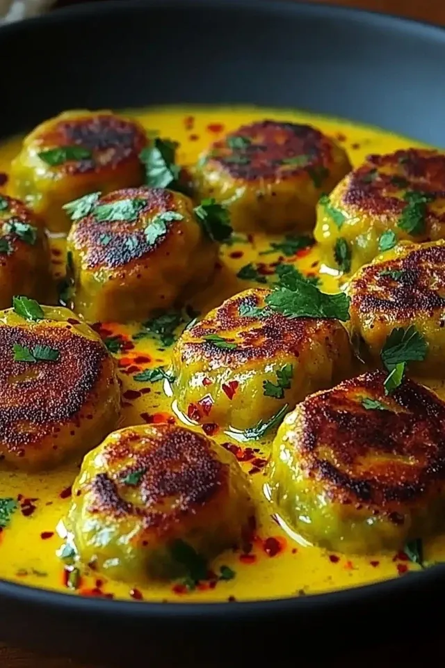 Vegane Linsenknödel in cremiger Curry Sauce