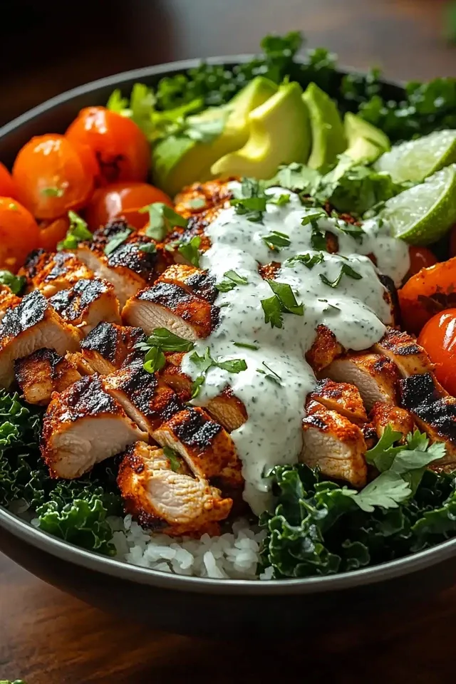 Würzige Hähnchen Bowl mit cremiger Soße