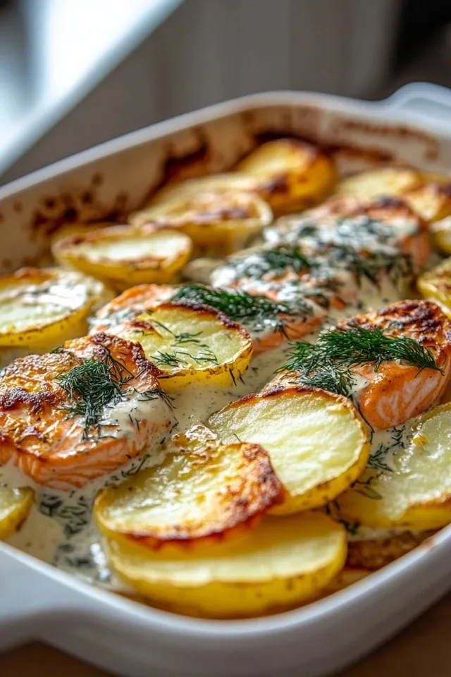 Zarter Lachsauflauf mit Kartoffeln