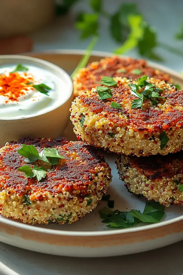 Gesunde Quinoa Bratlinge & cremiger Joghurt-Dip schnell gemacht