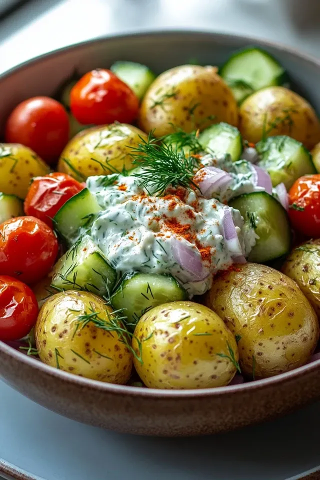 Griechische Kartoffel Bowl mit frischem Tzatziki