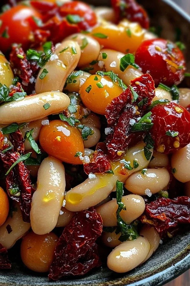 Marinierter getrockneter Tomaten-Bohnen-Salat
