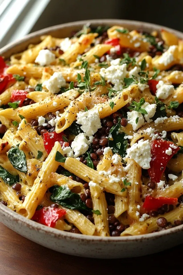 Vegetarischer Griechischer Nudelauflauf mit Feta und Linsen